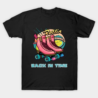 1980s Era Roller Skates Neon Rollin Back In Time, 80s skating T-Shirt